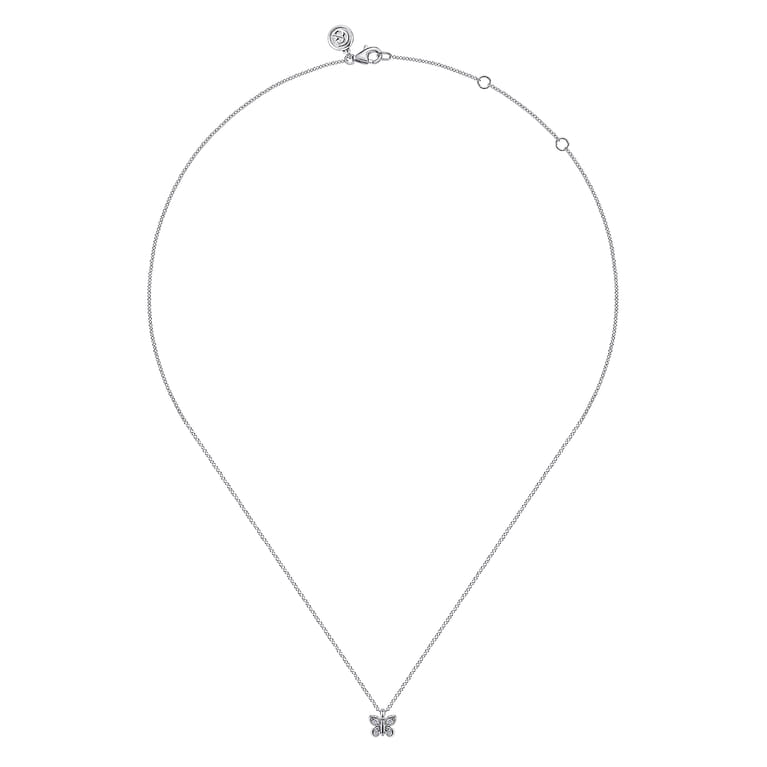 Butterfly - 14K White Gold Diamond Butterfly Pendant Necklace - 0.07 ct - Shot 2