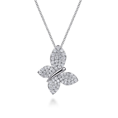 Butterfly - 14K White Gold Diamond Butterfly Pendant Necklace