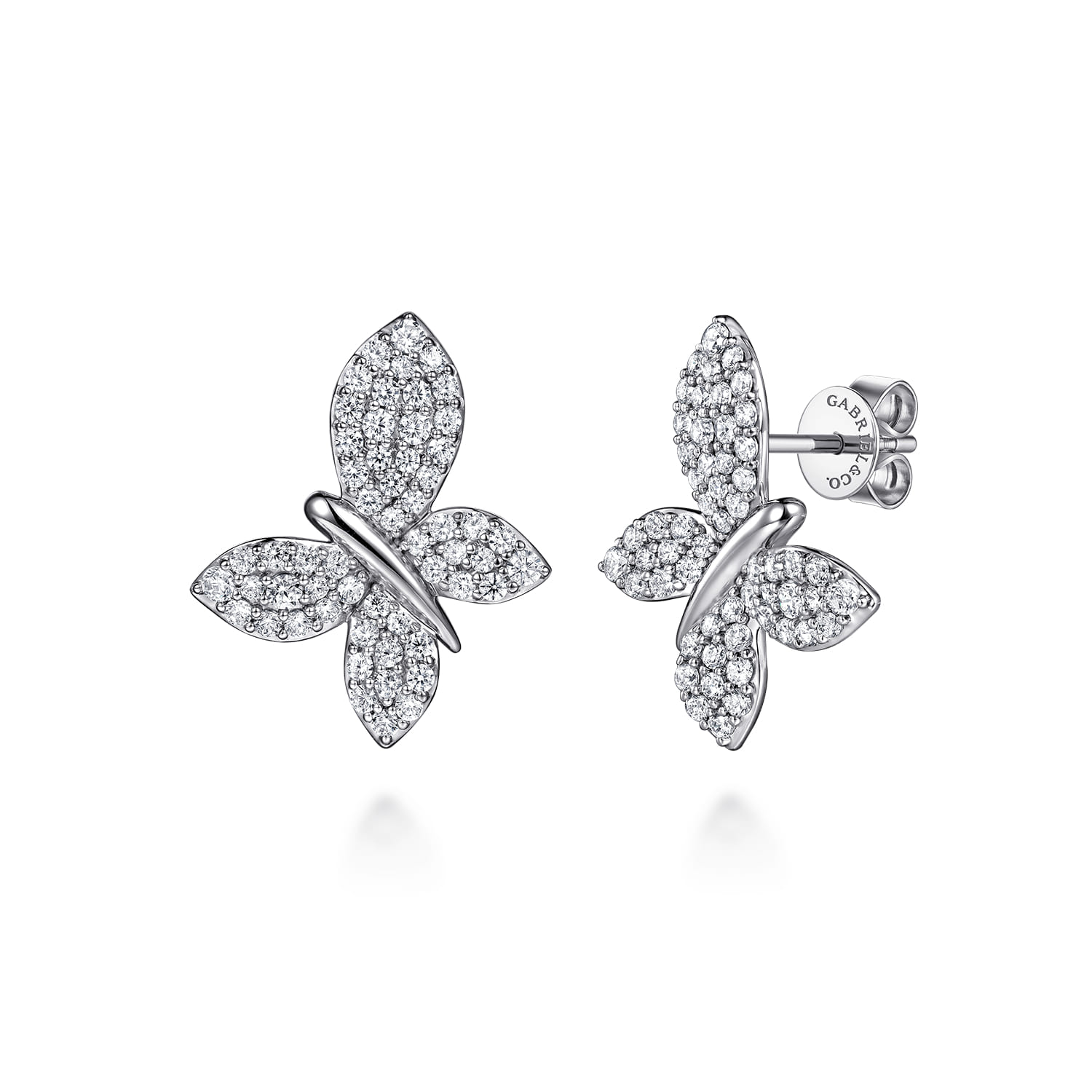 Butterfly - 14K White Gold Diamond Butterfly Stud Earrings - 1 ct - Shot 1