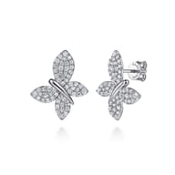 Butterfly - 14K White Gold Diamond Butterfly Stud Earrings