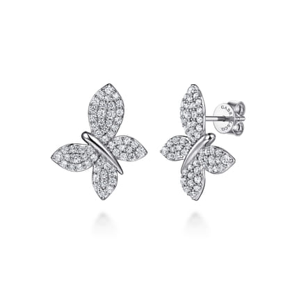 Butterfly - 14K White Gold Diamond Butterfly Stud Earrings