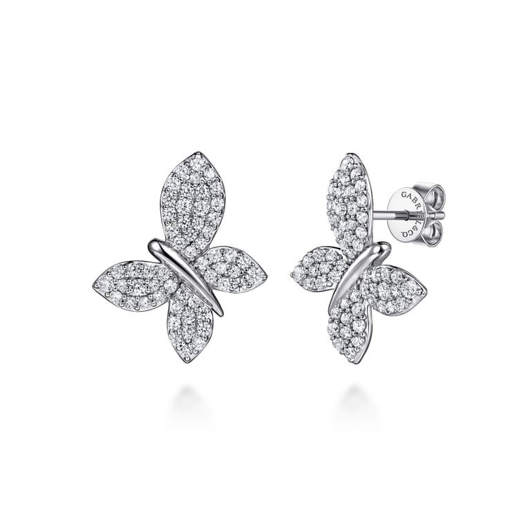 Butterfly - 14K White Gold Diamond Butterfly Stud Earrings - 1 ct - Shot 1