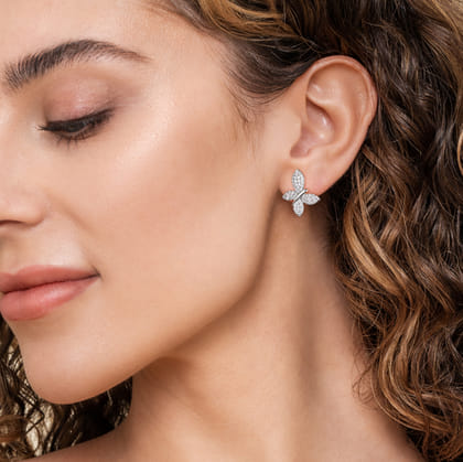 Butterfly - 14K White Gold Diamond Butterfly Stud Earrings
