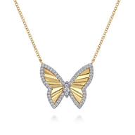 Butterfly - 14K White  Yellow Gold Diamond Butterfly Necklace