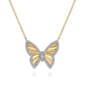 Butterfly - 14K White  Yellow Gold Diamond Butterfly Necklace - 0.25 ct