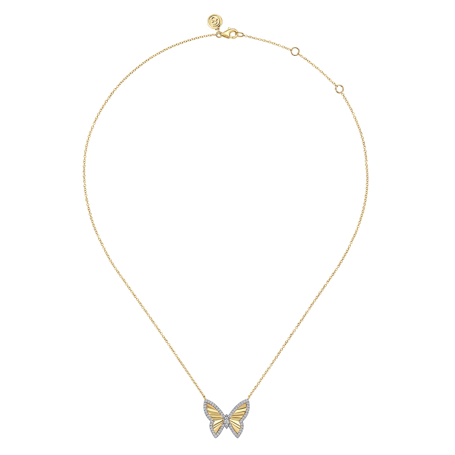 Butterfly - 14K White  Yellow Gold Diamond Butterfly Necklace