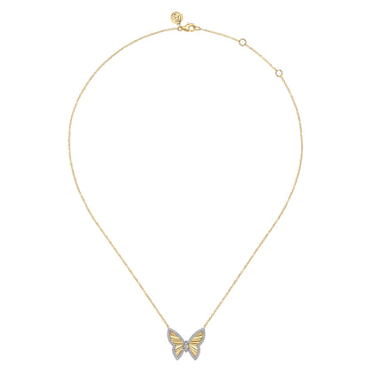 Butterfly - 14K White  Yellow Gold Diamond Butterfly Necklace