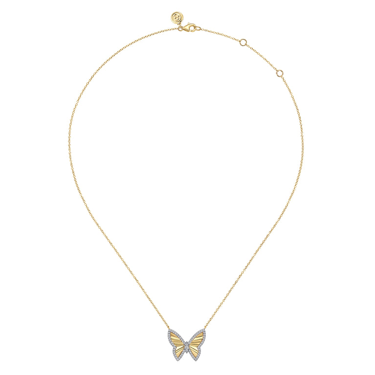 Butterfly - 14K White  Yellow Gold Diamond Butterfly Necklace - 0.25 ct - Shot 2