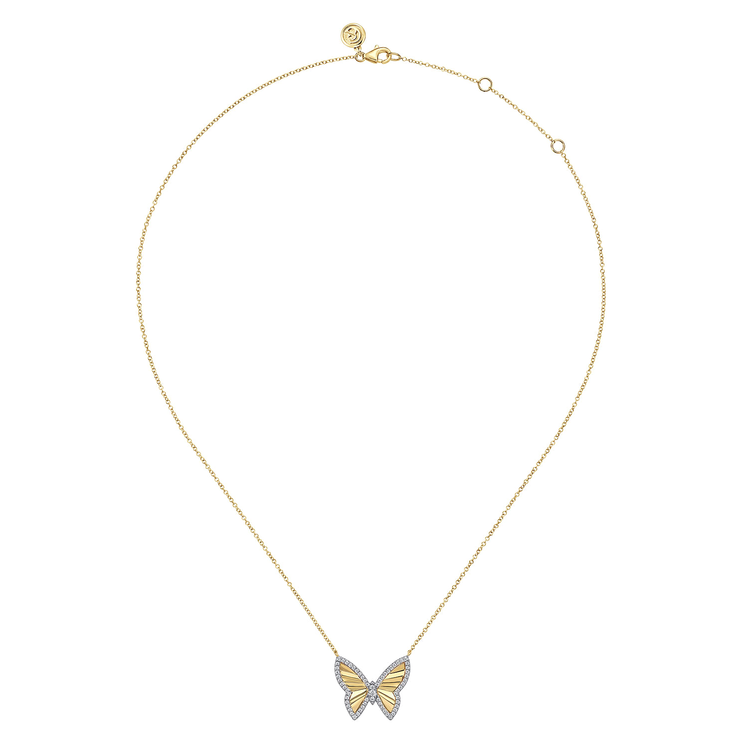 Butterfly - 14K White and Yellow Gold Diamond Cut Butterfly Necklace - 0.25 ct - Shot 2