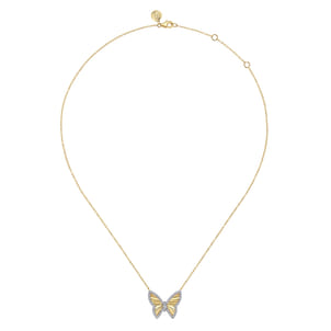 Butterfly - 14K White and Yellow Gold Diamond Cut Butterfly Necklace