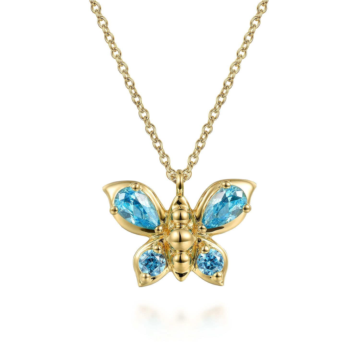 Butterfly - 14K Yellow Gold Blue Topaz Butterfly Pendant Necklace
