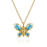 Butterfly - 14K Yellow Gold Blue Topaz Butterfly Pendant Necklace