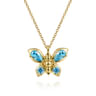 Butterfly - 14K Yellow Gold Blue Topaz Butterfly Pendant Necklace