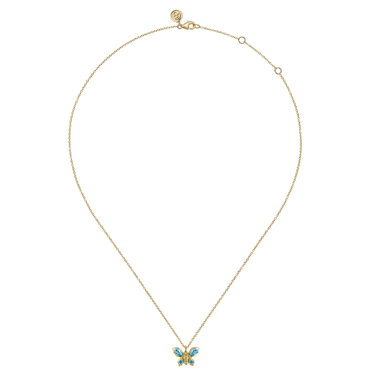 14K Yellow Gold Blue Topaz Butterfly Pendant Necklace