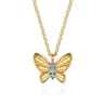 Butterfly - 14K Yellow Gold Diamond Butterfly Necklace - 0.03 ct