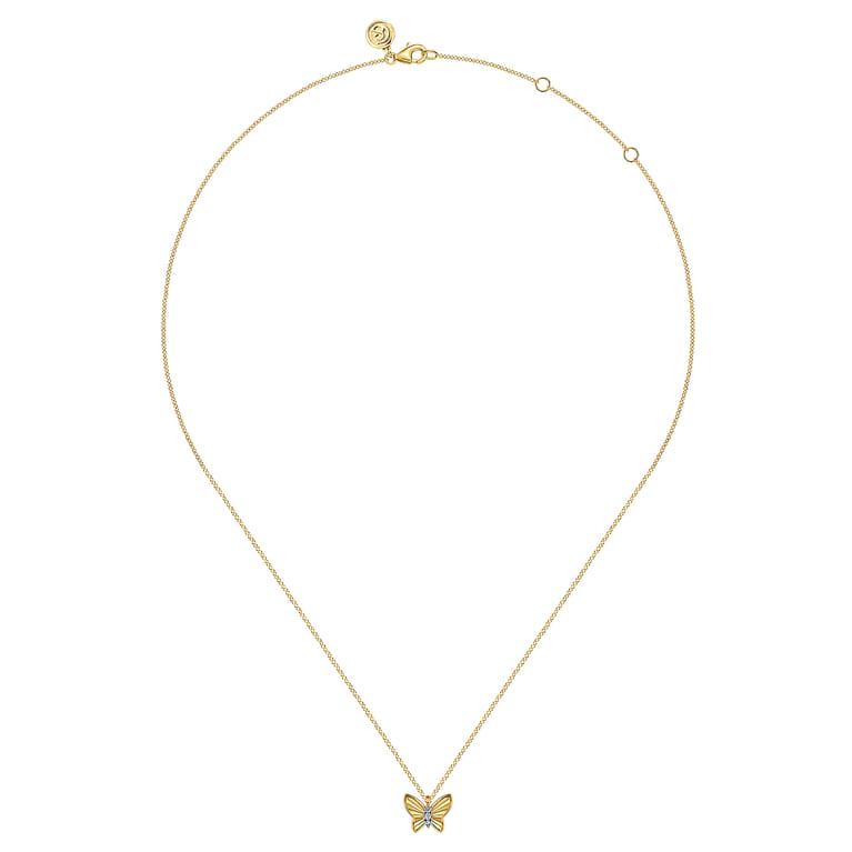 Butterfly - 14K Yellow Gold Diamond Butterfly Necklace - 0.03 ct - Shot 2
