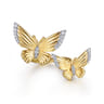 Butterfly - 14K Yellow Gold Diamond Butterfly Open Ring - 0.16 ct