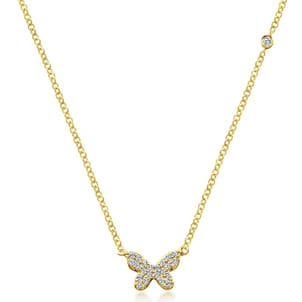 Butterfly - 14K Yellow Gold Diamond Butterfly Pendant Necklace