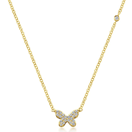 Butterfly - 14K Yellow Gold Diamond Butterfly Pendant Necklace