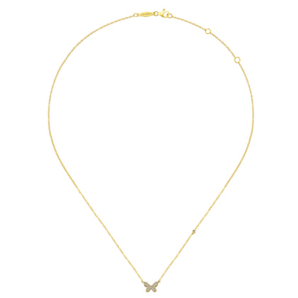 Butterfly - 14K Yellow Gold Diamond Butterfly Pendant Necklace