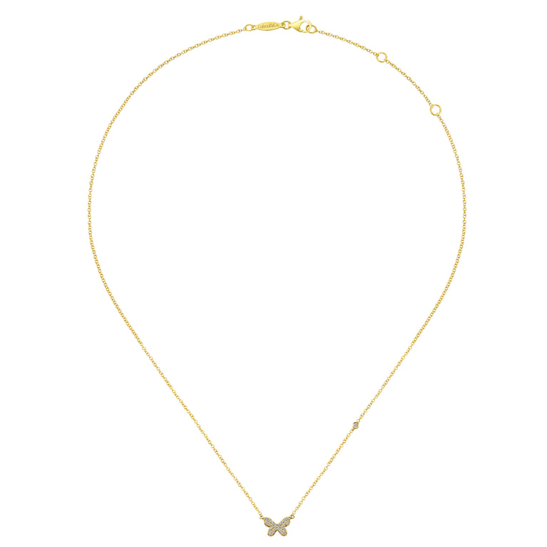 Butterfly - 14K Yellow Gold Diamond Butterfly Pendant Necklace - 0.13 ct - Shot 2