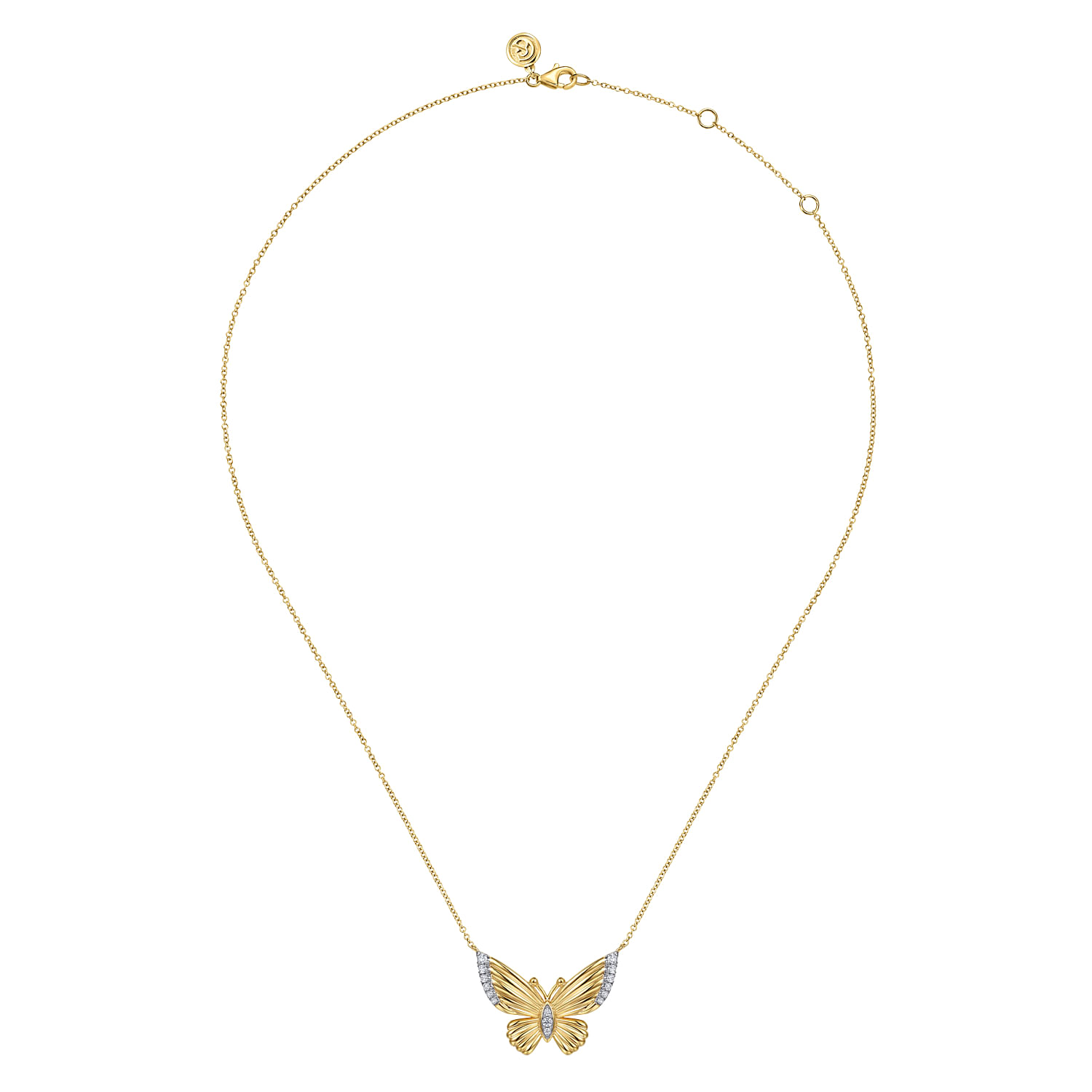 Butterfly - 14K Yellow Gold Diamond Butterfly Pendant Necklace