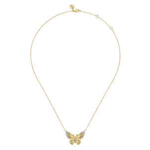 Butterfly - 14K Yellow Gold Diamond Butterfly Pendant Necklace