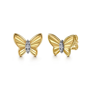 Butterfly - 14K Yellow Gold Diamond Butterfly Stud Earrings