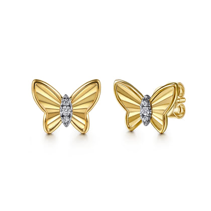Butterfly - 14K Yellow Gold Diamond Butterfly Stud Earrings