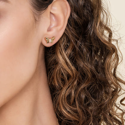 Butterfly - 14K Yellow Gold Diamond Butterfly Stud Earrings