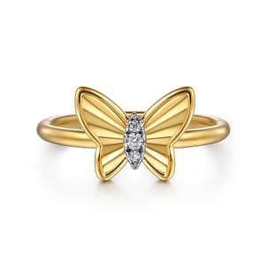 Butterfly - 14K Yellow Gold Diamond Diamond Cut Butterfly Ring