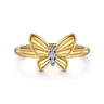 Butterfly - 14K Yellow Gold Diamond Diamond Cut Butterfly Ring - 0.03 ct