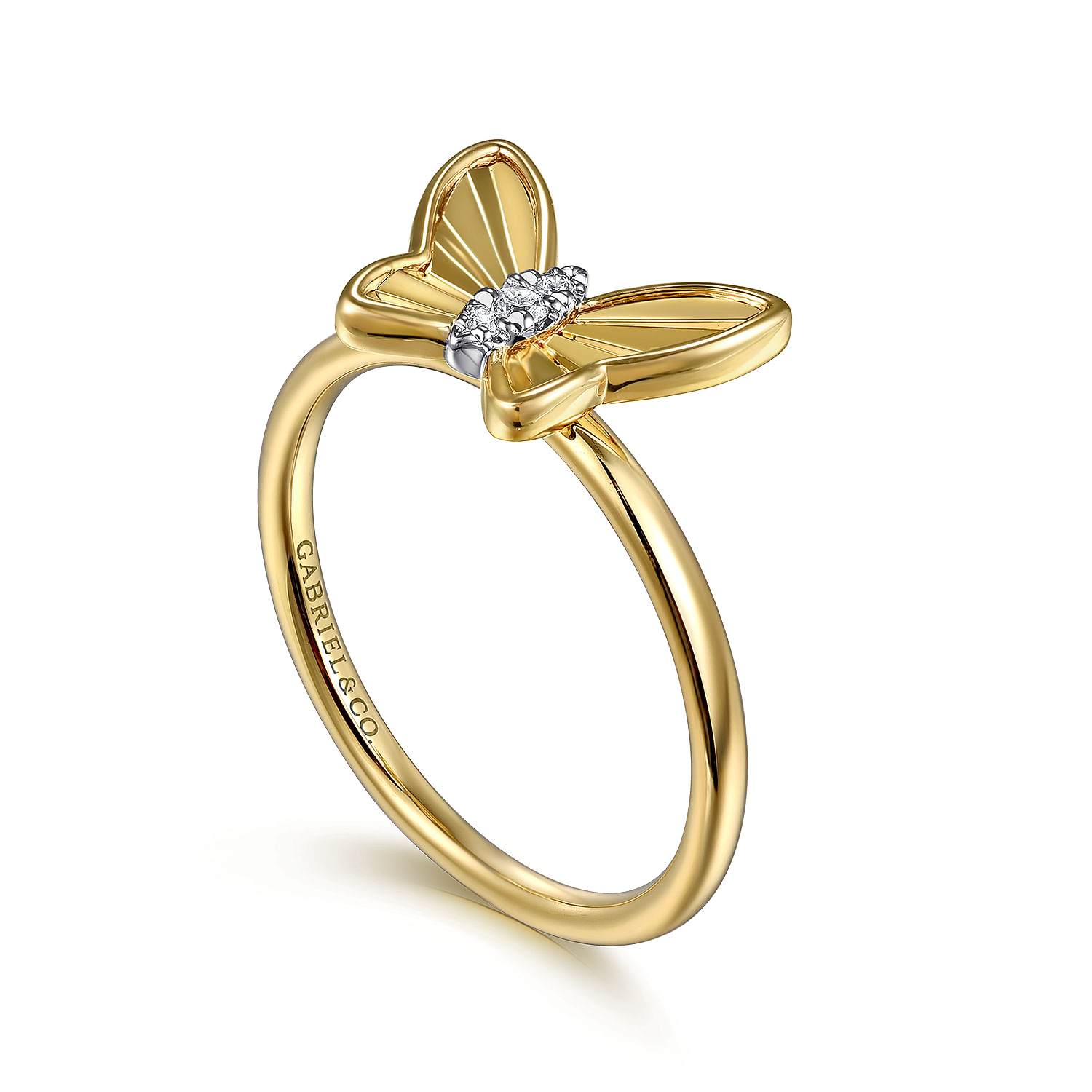 Butterfly - 14K Yellow Gold Diamond Diamond Cut Butterfly Ring - 0.03 ct - Shot 3