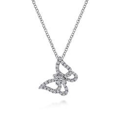 Butterfly - 18 inch 14K White Gold Diamond Butterfly Pendant Necklace