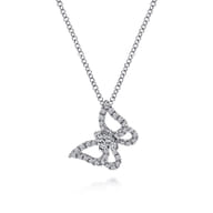 Butterfly - 18 inch 14K White Gold Diamond Butterfly Pendant Necklace