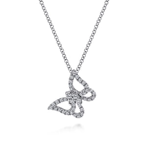 Butterfly - 18 inch 14K White Gold Diamond Butterfly Pendant Necklace