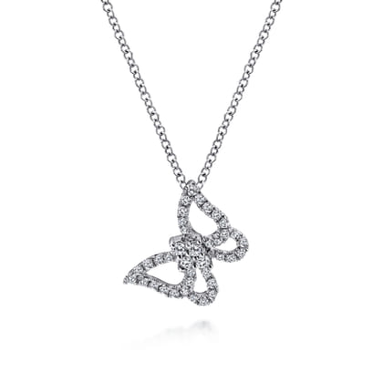 Butterfly - 18 inch 14K White Gold Diamond Butterfly Pendant Necklace