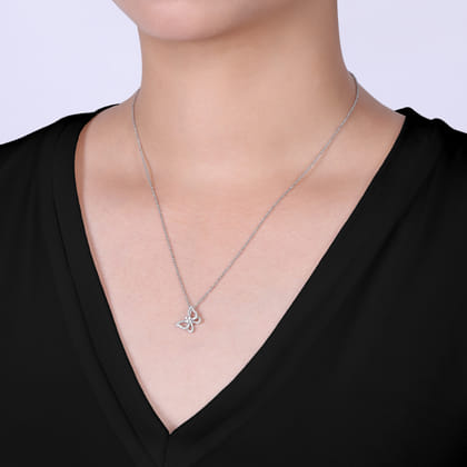 Butterfly - 18 inch 14K White Gold Diamond Butterfly Pendant Necklace