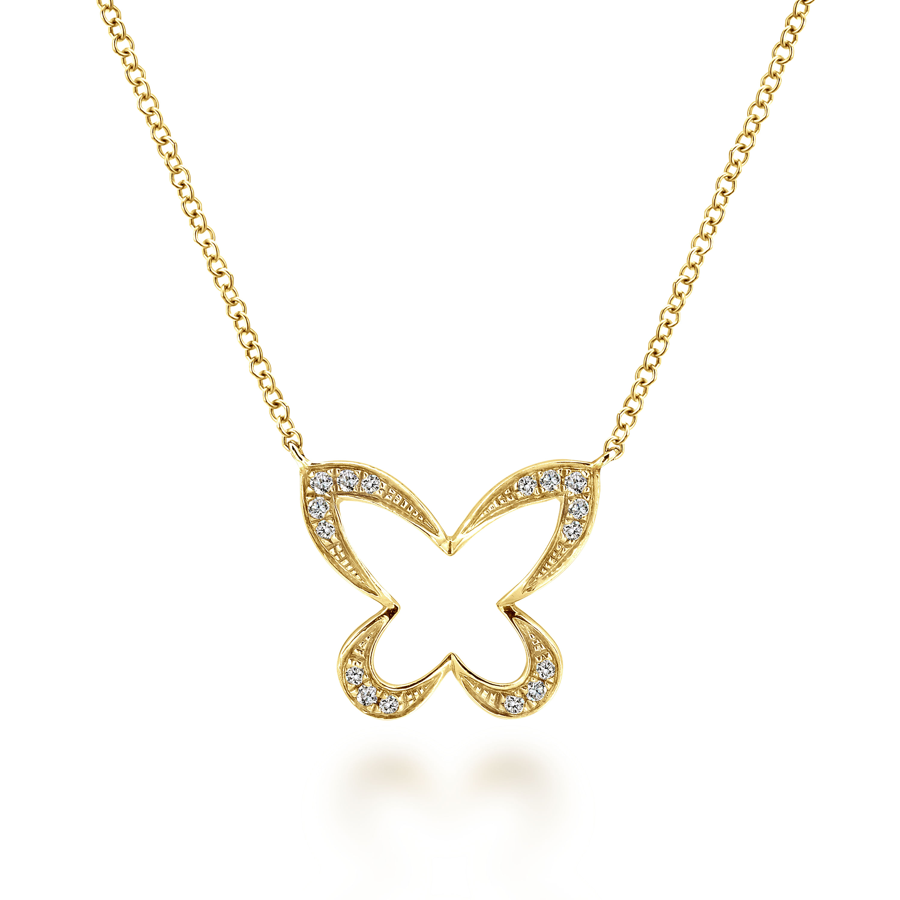 Butterfly - 18 inch 14K Yellow Gold Open Diamond Butterfly Pendant Necklace