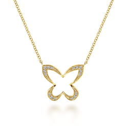 18 inch 14K Yellow Gold Open Diamond Butterfly Pendant Necklace