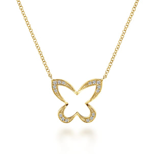 Butterfly - 18 inch 14K Yellow Gold Open Diamond Butterfly Pendant Necklace