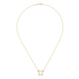 Butterfly - 18 inch 14K Yellow Gold Open Diamond Butterfly Pendant Necklace