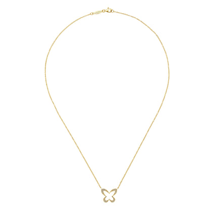 Butterfly - 18 inch 14K Yellow Gold Open Diamond Butterfly Pendant Necklace