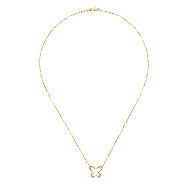 Butterfly - 18 inch 14K Yellow Gold Open Diamond Butterfly Pendant Necklace - 0.07 ct - Shot 2