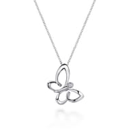 Butterfly - 18 inch 925 Sterling Silver White Sapphire Sideways Butterfly Pendant Necklace