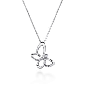 Butterfly - 18 inch 925 Sterling Silver White Sapphire Sideways Butterfly Pendant Necklace