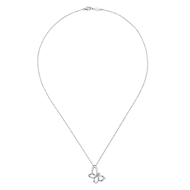 Butterfly - 18 inch 925 Sterling Silver White Sapphire Sideways Butterfly Pendant Necklace - Shot 2
