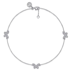 925 Sterling Silver and White Sapphire Butterfly Anklet