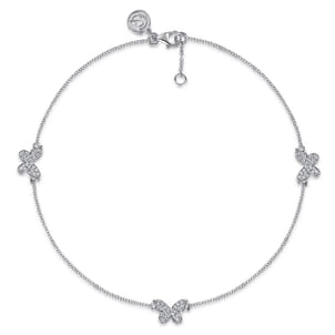 Butterfly - 925 Sterling Silver and White Sapphire Butterfly Anklet
