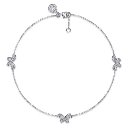 Butterfly - 925 Sterling Silver and White Sapphire Butterfly Anklet